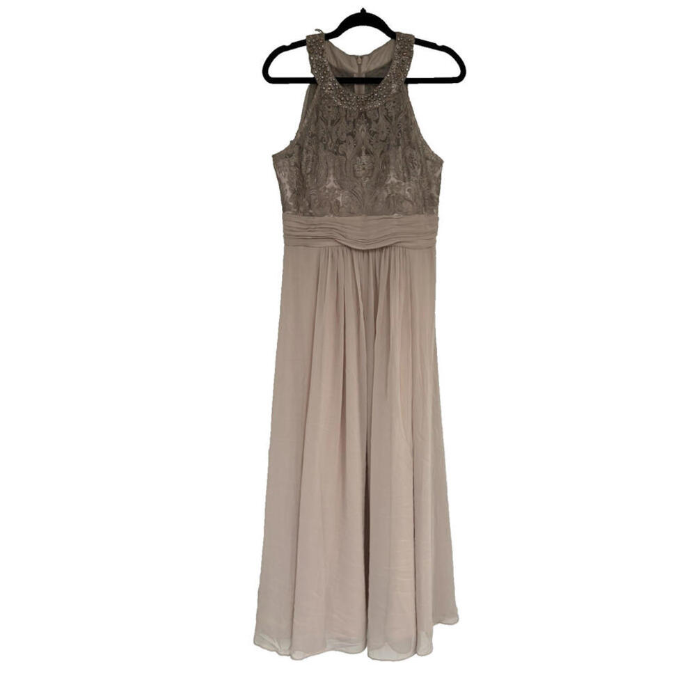 Eliza J Womens Lace Bodice Maxi Tan Sequins Gown Flowy Sleeveless Dress Size 12P